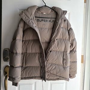 Aritzia The Super Puff Coat in Taupe